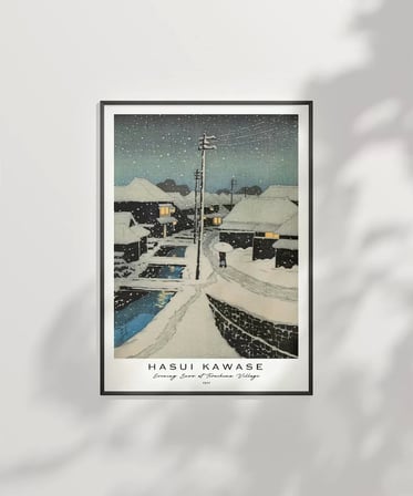 Çerçevesiz Poster Hasui Kawase Terashima Köyü'nde Akşam Karı
