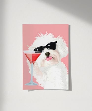 Çerçevesiz Poster Cool Köpek ve Kokteyl