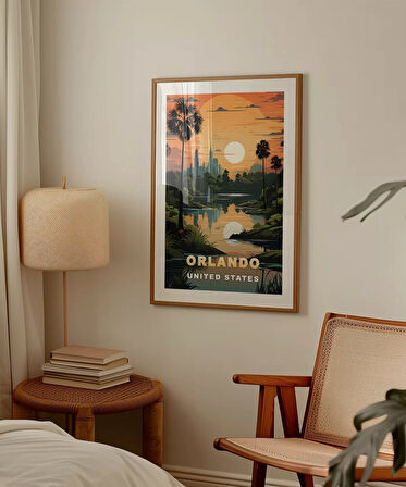 Çerçevesiz Poster Gölet Kenarında Gün Batımı