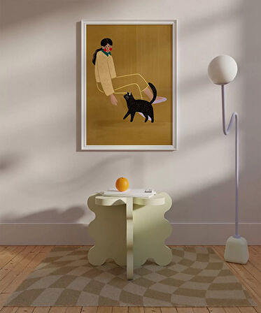 Çerçevesiz Poster Kedi ve Kadın İllüstrasyon