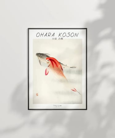 Çerçevesiz Poster Ohara Koson İki Sazan