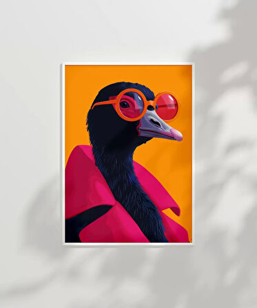 Çerçevesiz Poster Neon Şıklığı Devekuşu