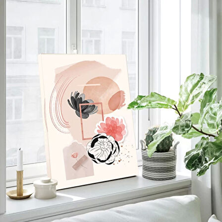 Geometrik Yaprak Desenli Kanvas Tablo