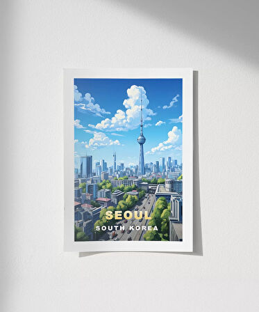Çerçevesiz Poster Seul'un Modern Silueti