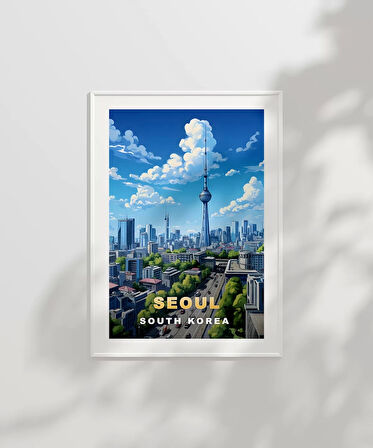 Çerçevesiz Poster Seul'un Modern Silueti