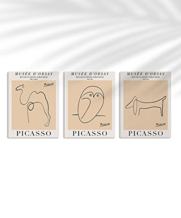 Çerçevesiz Poster Musée d'Orsay İlhamlı Picasso Hayvan Çizimleri 3'lü