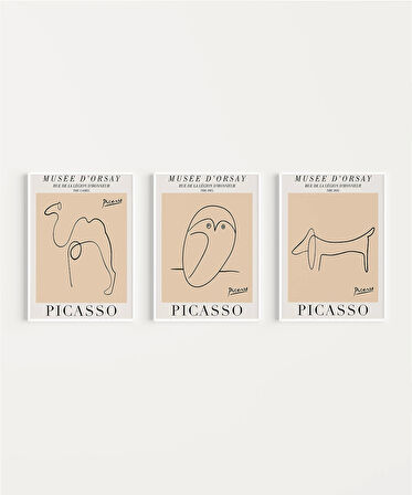 Çerçevesiz Poster Musée d'Orsay İlhamlı Picasso Hayvan Çizimleri 3'lü