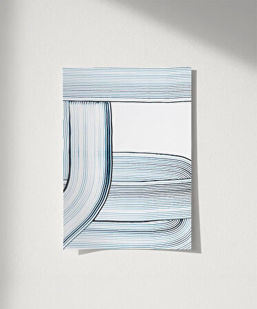Çerçevesiz Poster Soyut Mavi Çizgiler Minimalist