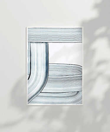 Çerçevesiz Poster Soyut Mavi Çizgiler Minimalist