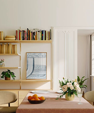 Çerçevesiz Poster Soyut Mavi Çizgiler Minimalist
