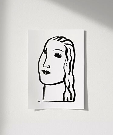 Çerçevesiz Poster El Çizimi Yüz Figürü Grafik