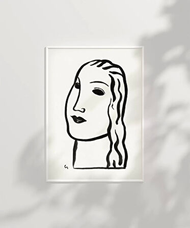 Çerçevesiz Poster El Çizimi Yüz Figürü Grafik