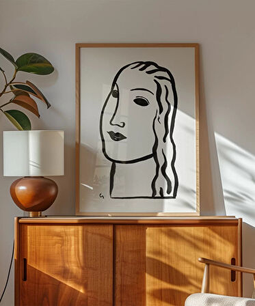 Çerçevesiz Poster El Çizimi Yüz Figürü Grafik