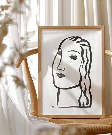 Çerçevesiz Poster El Çizimi Yüz Figürü Grafik