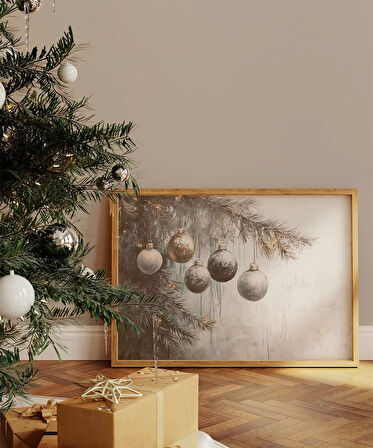 Çerçevesiz Poster Işıklarla Süslenmiş Çamlar