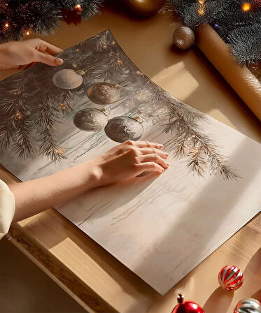 Çerçevesiz Poster Işıklarla Süslenmiş Çamlar