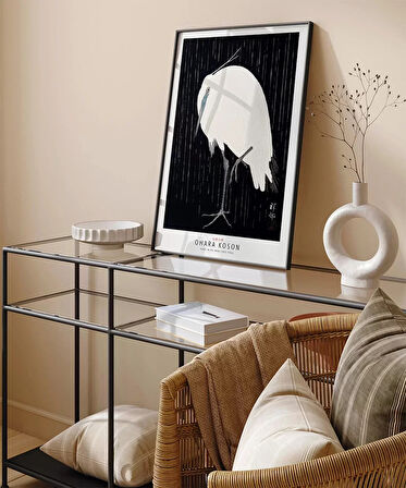 Çerçevesiz Poster Ohara Koson Yağmurda Ak Balıkçıl