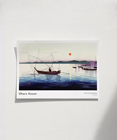 Çerçevesiz Poster Ohara Koson Tekneler ve Batan Güneş