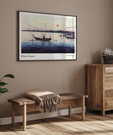 Çerçevesiz Poster Ohara Koson Tekneler ve Batan Güneş