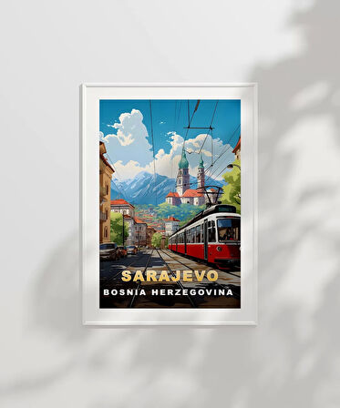 Çerçevesiz Poster Dağların Gölgesinde Sarajevo Şehir Manzarası