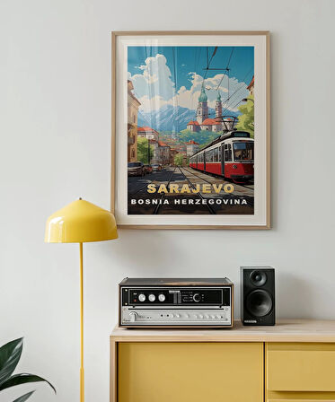 Çerçevesiz Poster Dağların Gölgesinde Sarajevo Şehir Manzarası