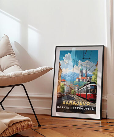 Çerçevesiz Poster Dağların Gölgesinde Sarajevo Şehir Manzarası