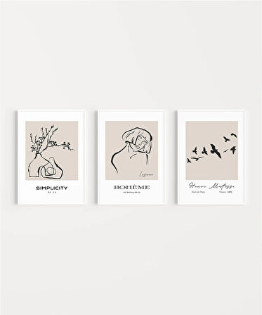 Çerçevesiz Poster Bohème ve Simplicity Dekoratif 3'lü