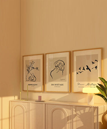 Çerçevesiz Poster Bohème ve Simplicity Dekoratif 3'lü