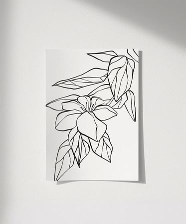 Çerçevesiz Poster El Çizimi Çiçek ve Yaprak Motifli Minimalist