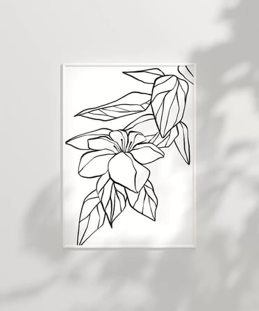 Çerçevesiz Poster El Çizimi Çiçek ve Yaprak Motifli Minimalist