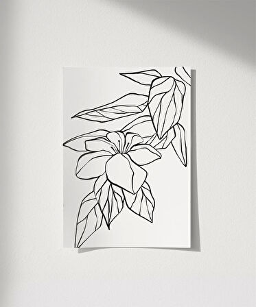 Çerçevesiz Poster El Çizimi Çiçek ve Yaprak Motifli Minimalist