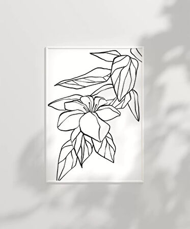 Çerçevesiz Poster El Çizimi Çiçek ve Yaprak Motifli Minimalist