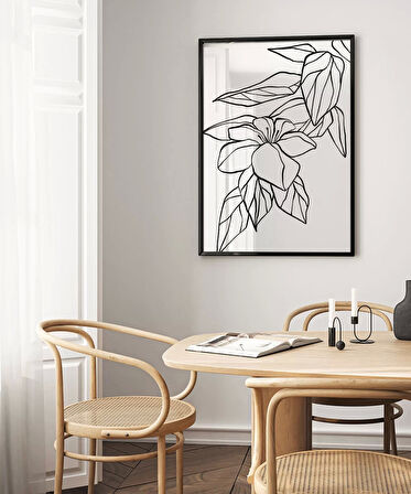 Çerçevesiz Poster El Çizimi Çiçek ve Yaprak Motifli Minimalist