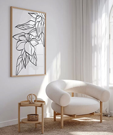 Çerçevesiz Poster El Çizimi Çiçek ve Yaprak Motifli Minimalist