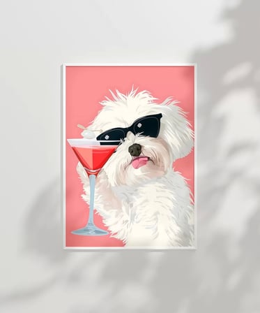 Çerçevesiz Poster Cool Köpek ve Kokteyl