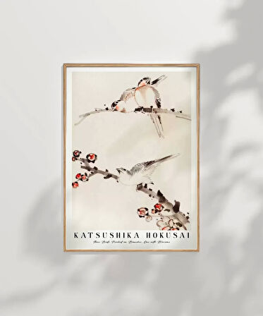Çerçevesiz Poster Hokusai Dallara Tünemiş Üç Kuş