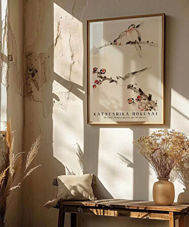Çerçevesiz Poster Hokusai Dallara Tünemiş Üç Kuş