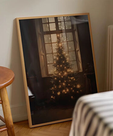 Çerçevesiz Poster Pencereden Yansıyan Noel Işıkları