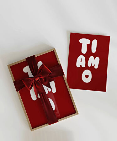 Çerçevesiz Poster Ti Amo Kalp Detaylı Tipografik