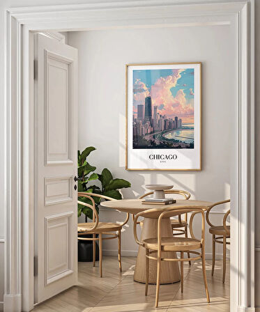 Çerçevesiz Poster Michigan Gölü Kıyısında Chicago