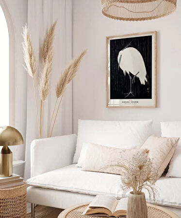Çerçevesiz Poster Ohara Koson Yağmurda Ak Balıkçıl