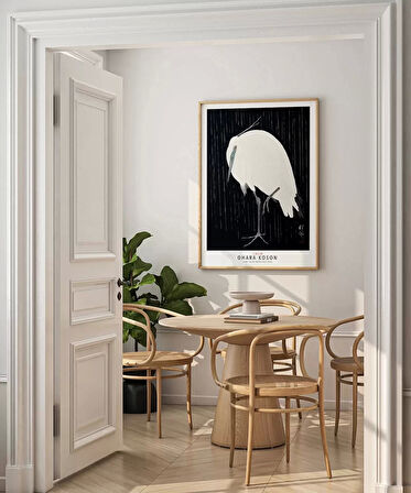Çerçevesiz Poster Ohara Koson Yağmurda Ak Balıkçıl