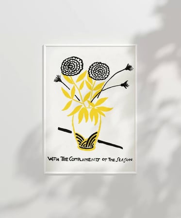 Çerçevesiz Poster El Çizimi Vazo ve Çiçek Motifli Grafik