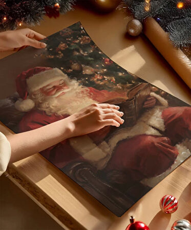 Çerçevesiz Poster Noel Baba ve Kitabı