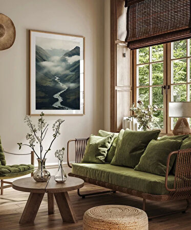 Çerçevesiz Poster Sisler İçinde Nehir