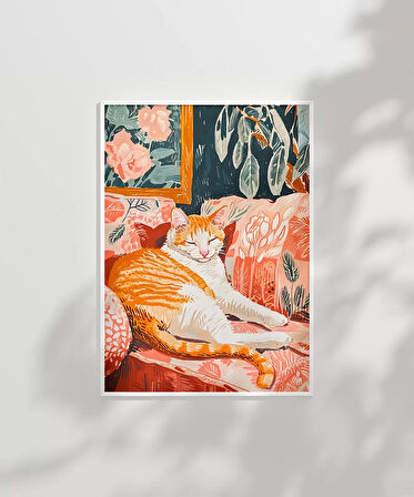 Çerçevesiz Poster Kedinin Gün Batımı Keyfi