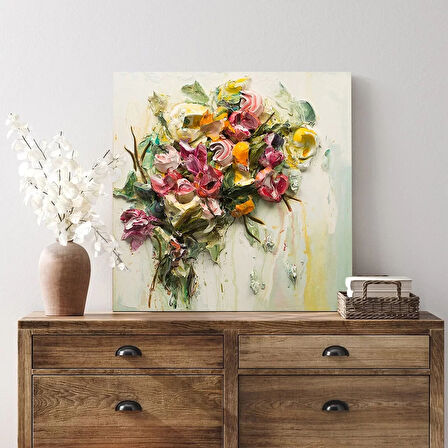 Rengarenk Gül Çiçekli Kanvas Tablo