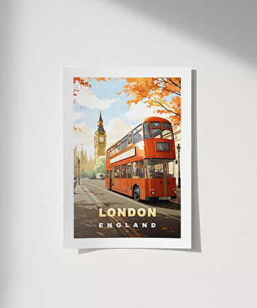 Çerçevesiz Poster London İkonik Çift Katlı Otobüs