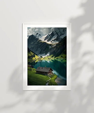 Çerçevesiz Poster Beyaz Zirveler ve Yeşil Vadi