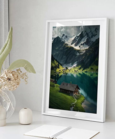 Çerçevesiz Poster Beyaz Zirveler ve Yeşil Vadi